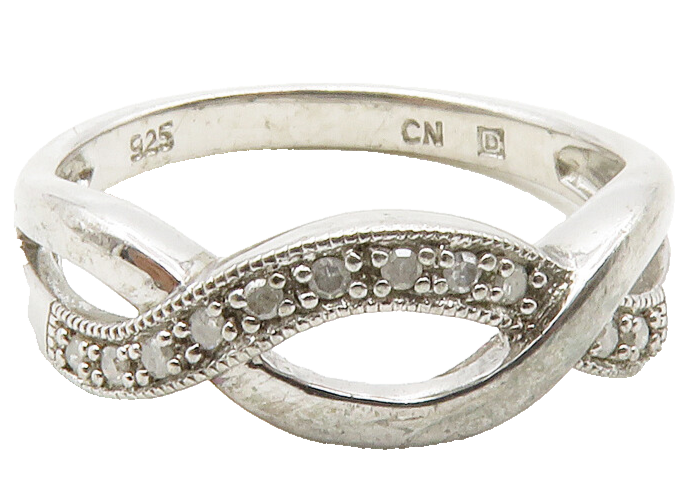 925 Sterling Silver  Topaz Infinity Twist Shiny Band Ring Sz 8.5  RG12830