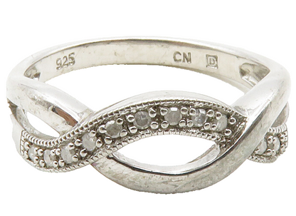 925 Sterling Silver  Topaz Infinity Twist Shiny Band Ring Sz 8.5  RG12830