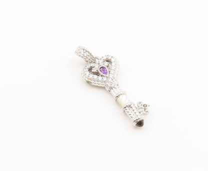 925 Sterling Silver Vintage Pendant JUDITH RIPKA Multi Gemstone Key  PT26661