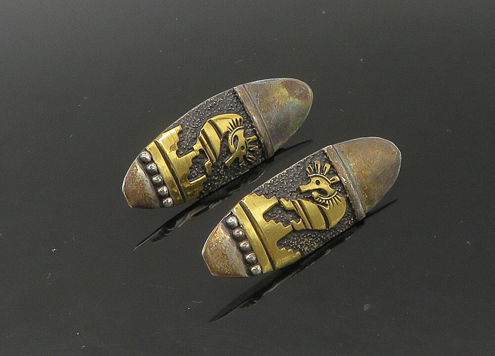 T. SINGER NAVAJO 925 Silver & 14K GOLD  Vintage Non Pierce Earrings  EG11015