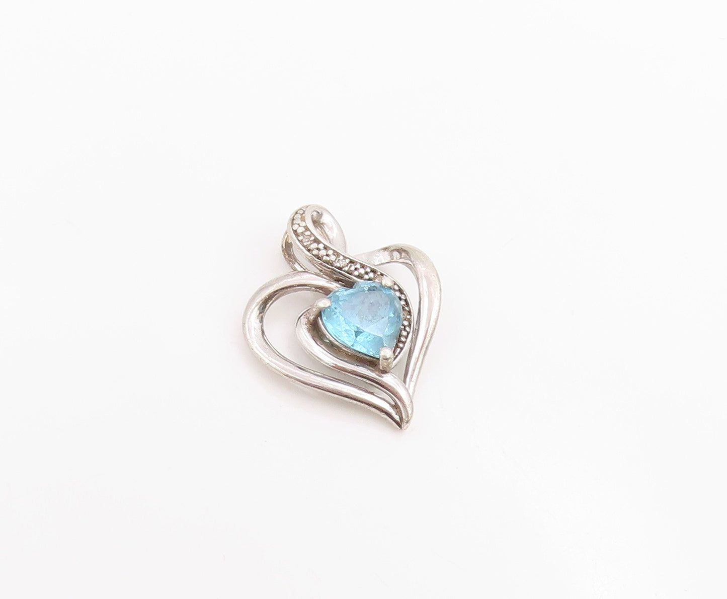 925 Sterling Silver Vintage Pendant Real Diamonds & Topaz Love Heart  PT25976