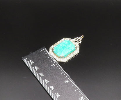 925 Silver  Vintage Victorian Amazonite & Cubic Zirconia Pendant  PT21006