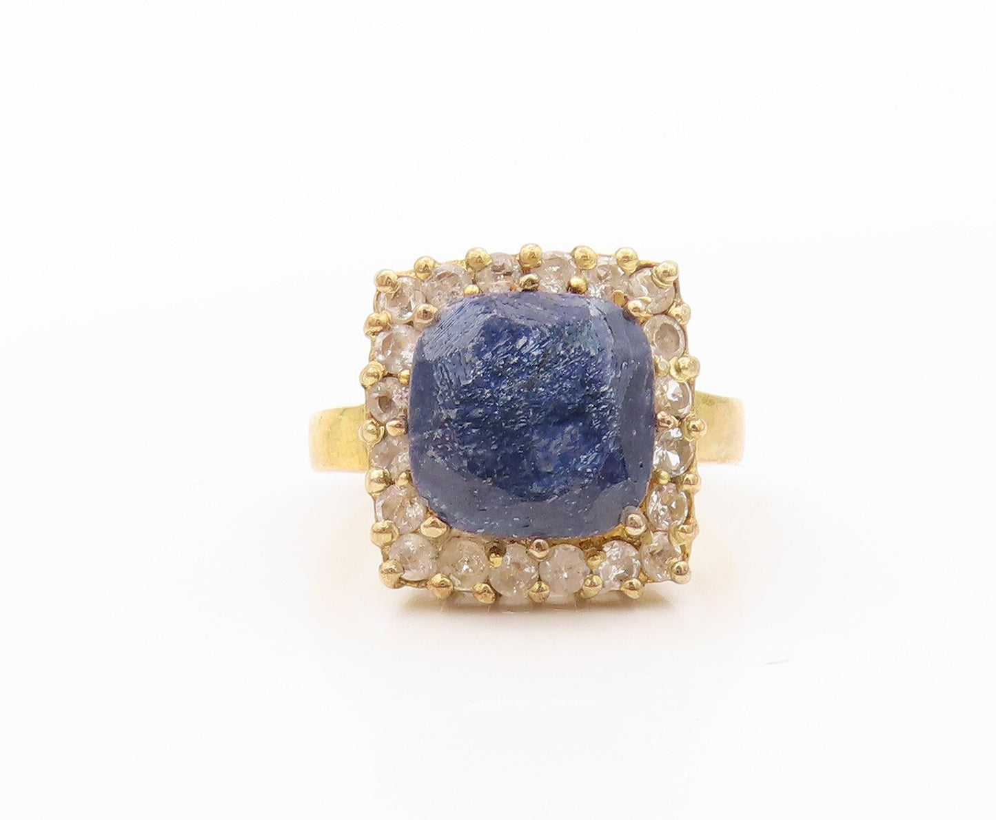 925 Sterling Silver Vintage Ring Gold Plated Gemstone Halo CZ  Sz 6  RG30191