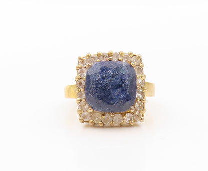 925 Sterling Silver Vintage Ring Gold Plated Gemstone Halo CZ  Sz 6  RG30191