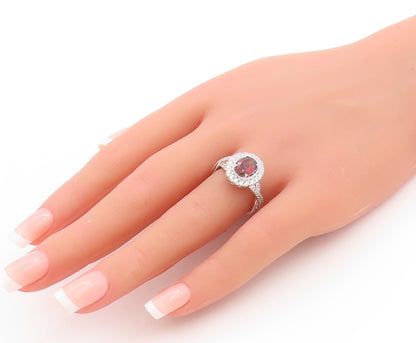 925 Sterling Silver Vintage Ring Red Garnet & Halo CZ Split Band  Sz 7  RG33630