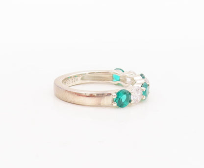 925 Sterling Silver Vintage Ring Round Cut Green & White Topaz Band Sz 7 RG29544
