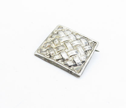 MEXICO 925 Sterling Silver  Vintage Basket Weave Square Brooch Pin  BP2390