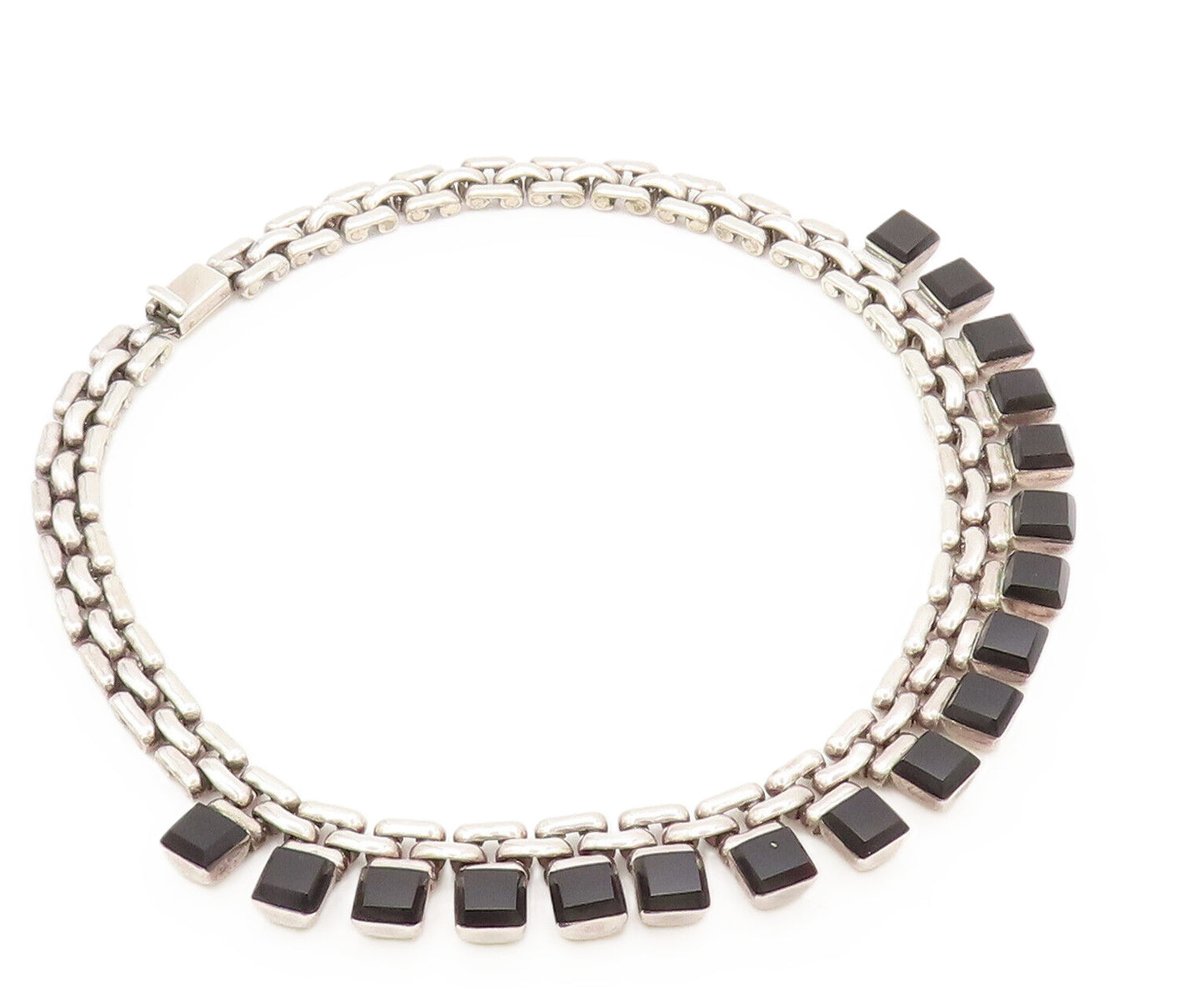 MEXICO 925 Sterling Silver Vintage Necklace Link Chain Onyx Heavy NE4206