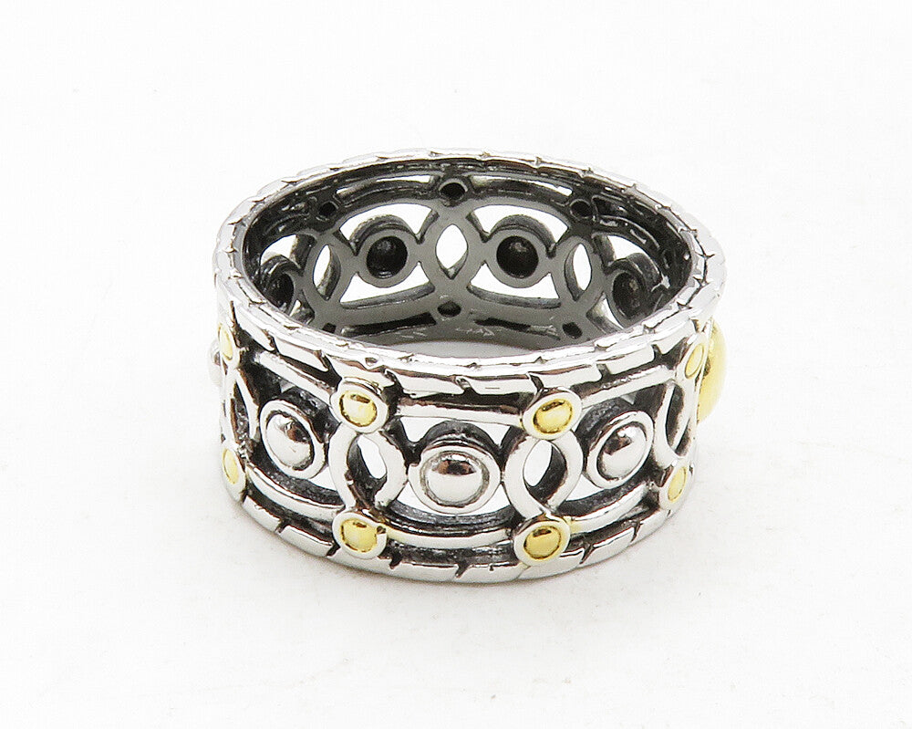 925 Sterling Silver  Vintage Shiny 2 Tone Open Design Band Ring Sz 7  RG12917