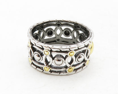 925 Sterling Silver  Vintage Shiny 2 Tone Open Design Band Ring Sz 7  RG12917