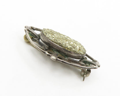 925 Sterling Silver  Vintage Metallic Druzy Stone Oval Brooch Pin  BP5264
