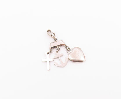 925 Silver  Vintage Love Heart Religious Cross & Anchor Charm Pendant  PT21364