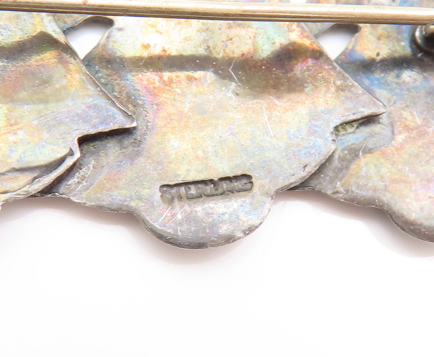 925 Sterling Silver Vintage Brooch Pin Carved Three Linked Sailor Boat  BP10554