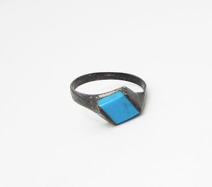 MEXICO 925 Sterling Silver  Vintage Inlay Turquoise Band Ring Sz 5  RG3120