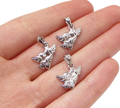 925 Sterling Silver  Lot of 3 Cubic Zirconia Love Wings Drop Pendant  PT1940