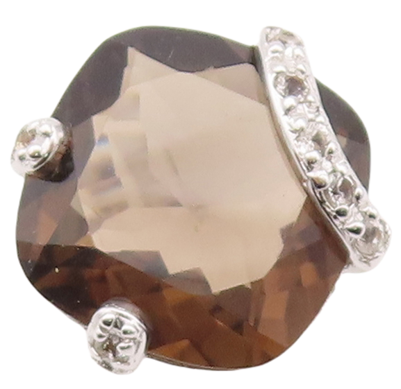925 Sterling Silver Vintage Ring Square Cut Smoky Quartz CZ Band Sz 8.5  RG29910