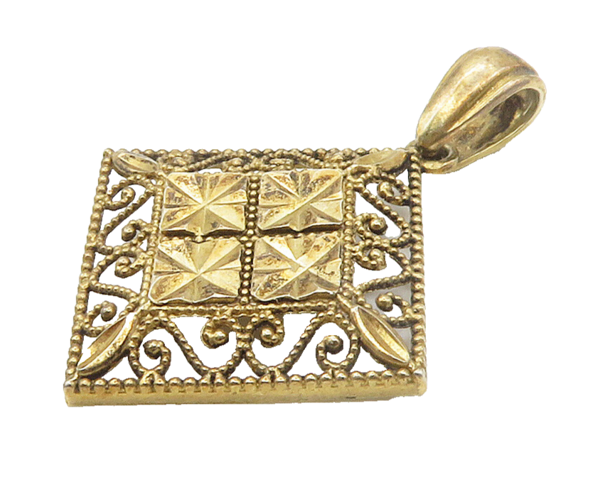 925 Sterling Silver  Vintage Star Etched Open Swirl Square Pendant  PT12019