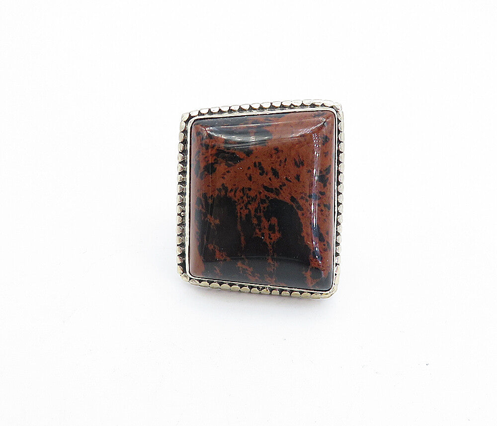 925 Sterling Silver  Vintage Jasper Square Shiny Cocktail Ring Sz 8  RG4074