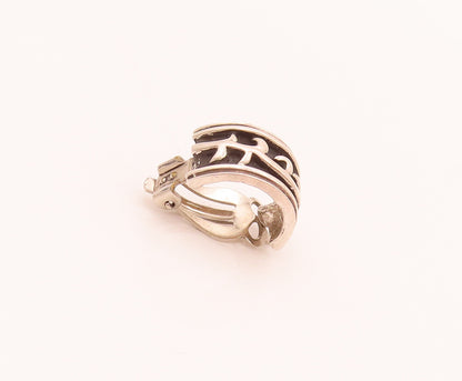 925 Sterling Silver  Vintage Swirly Carved Back Press Clip Earrings  EG12452
