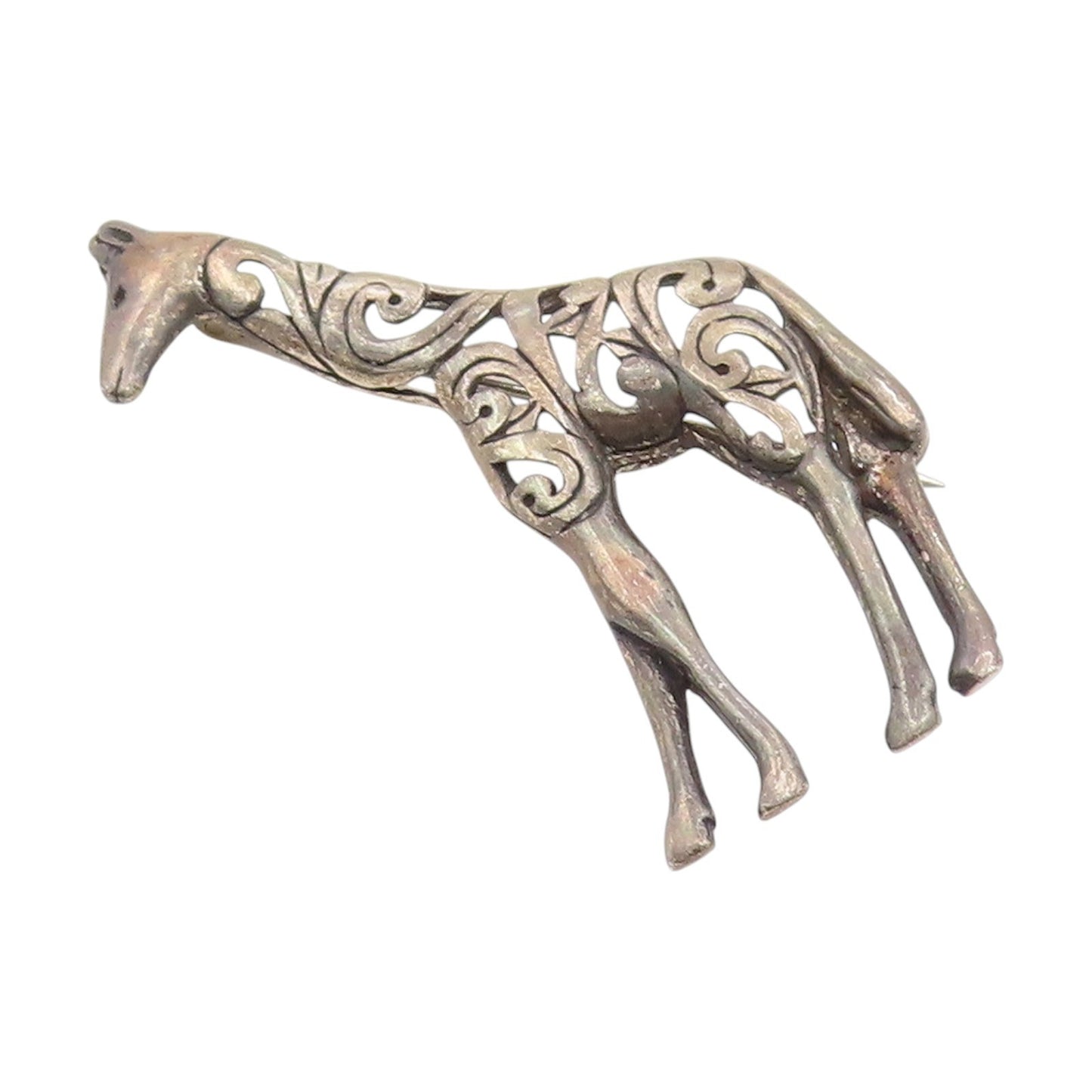 925 Sterling Silver Vintage Brooch Pin Open Scrollwork Giraffe Figurine  BP12375