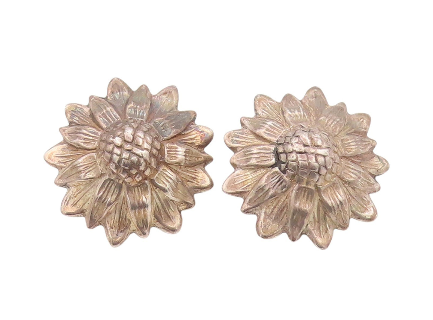 925 Sterling Silver Vintage Earrings Dark Tone Blooming Flower Cut  EG13512