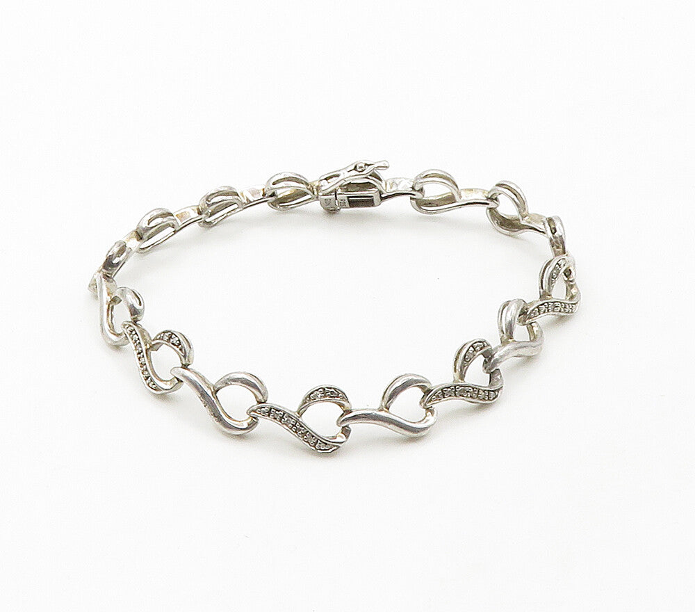 925 Sterling Silver  Shiny Genuine Diamonds Ribbon Chain Bracelet  BT6281