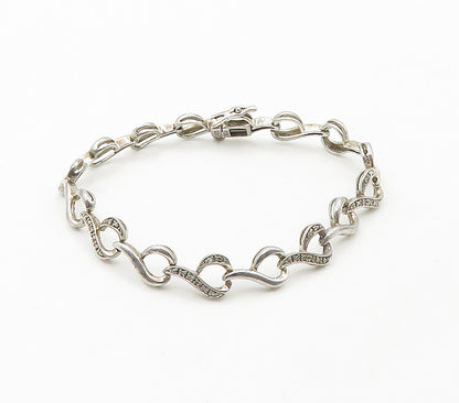 925 Sterling Silver  Shiny Genuine Diamonds Ribbon Chain Bracelet  BT6281