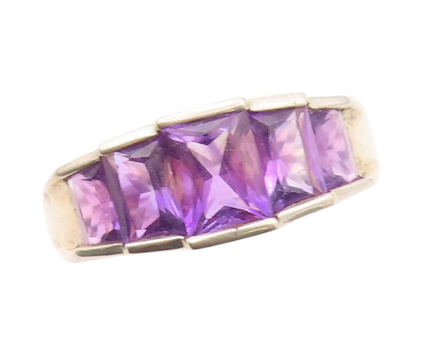 925 Sterling Silver Vintage Ring Square Amethyst Inlay  SZ 8.25  RG32133