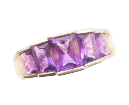 925 Sterling Silver Vintage Ring Square Amethyst Inlay  SZ 8.25  RG32133