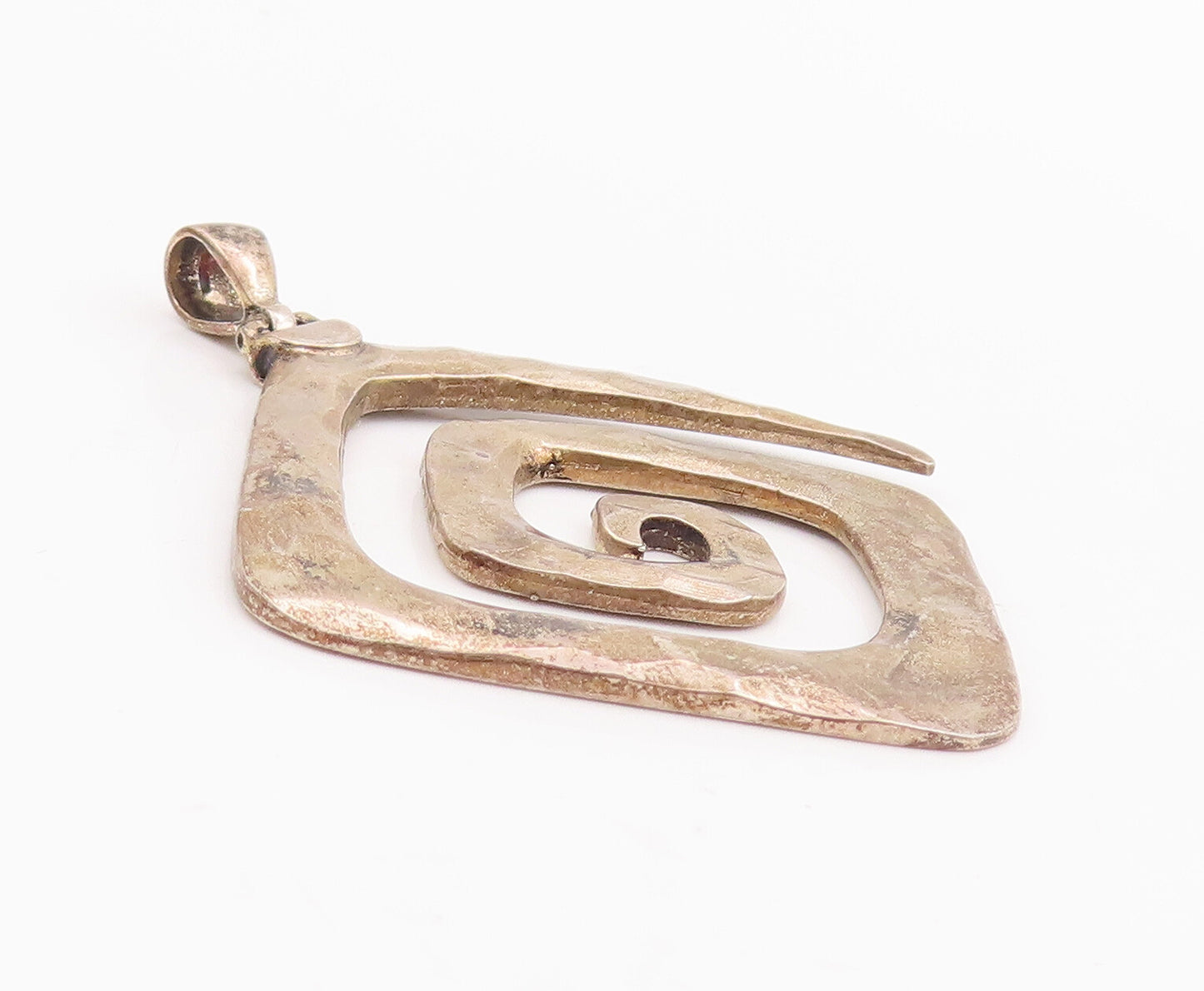 925 Sterling Silver Vintage Pendant Solid Square Cutout Coiled Spiral  PT22883