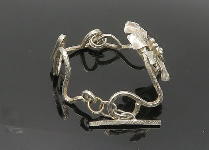925 Sterling Silver  Vintage Mother Of Pearl Flower Chain Bracelet  BT8249