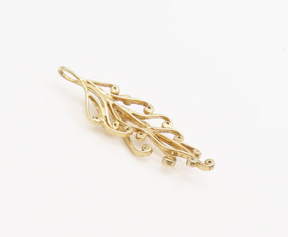 925 Silver  Vintage Gold Plated Cutout Swirly Leaf White Topaz Pendant PT22266