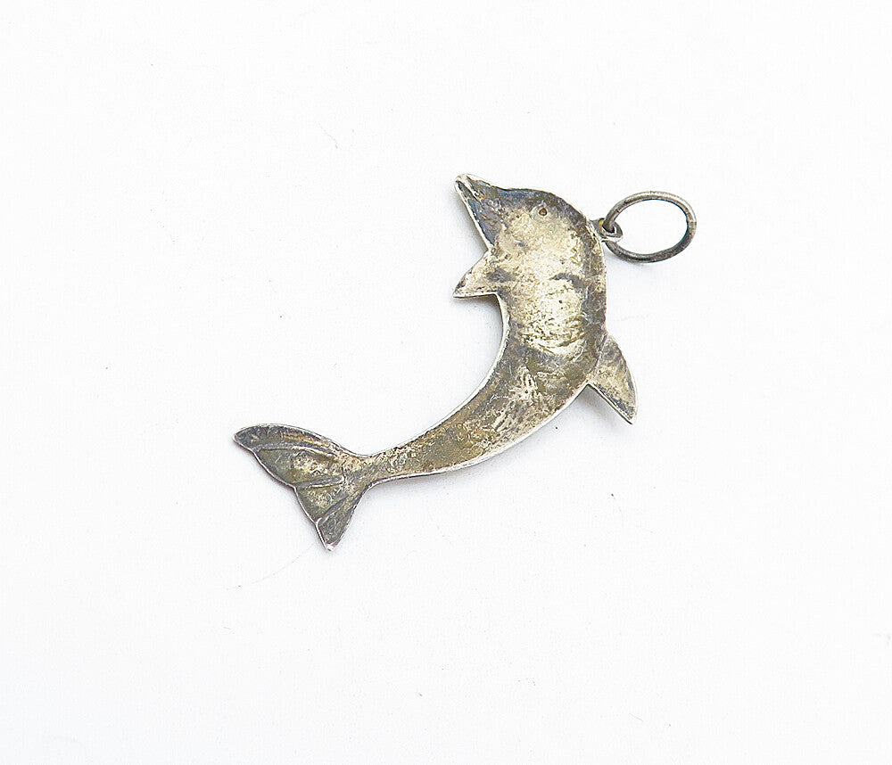 925 Sterling Silver  Vintage Smooth Dark Tone Leaping Dolphin Pendant  PT4525