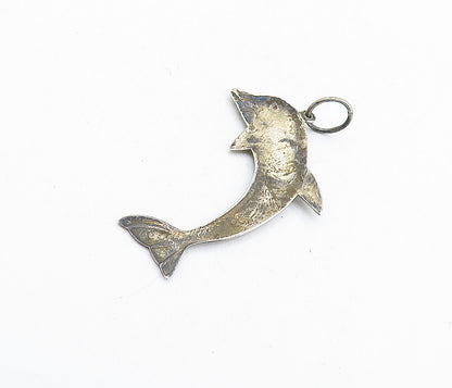 925 Sterling Silver  Vintage Smooth Dark Tone Leaping Dolphin Pendant  PT4525