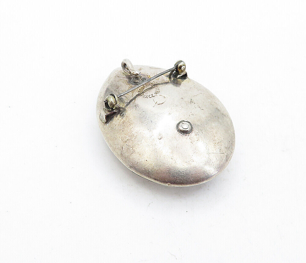 MEXICO 925 Sterling Silver  Vintage Smooth Open Design Oval Brooch Pin  BP1964