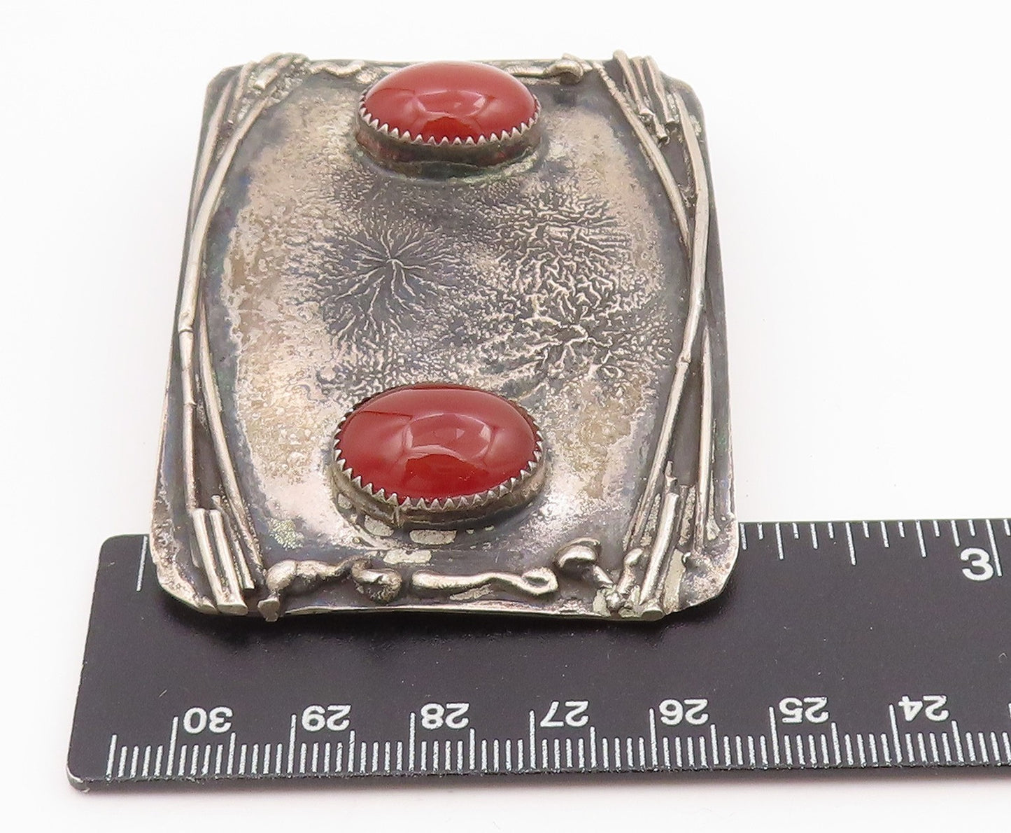 925 Sterling Silver Vintage Belt Buckle Solid Twin Cabochon Carnelian  TR4136