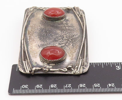 925 Sterling Silver Vintage Belt Buckle Solid Twin Cabochon Carnelian  TR4136