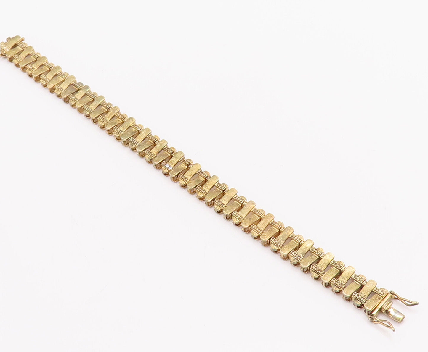 925 Sterling Silver Vintage Bracelet Gold Plated Repeated Pattern Cutout BT10467