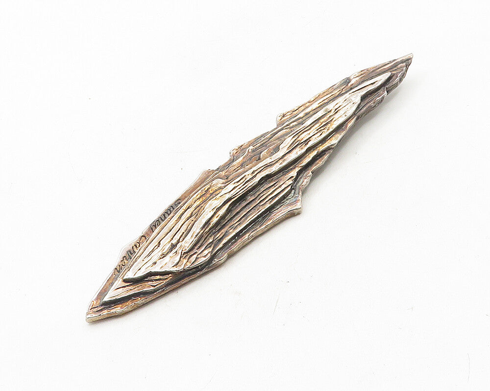 SIDNEY CARRON 925 Silver  Vintage Dark Tone Sculpted Design Brooch Pin  BP4140