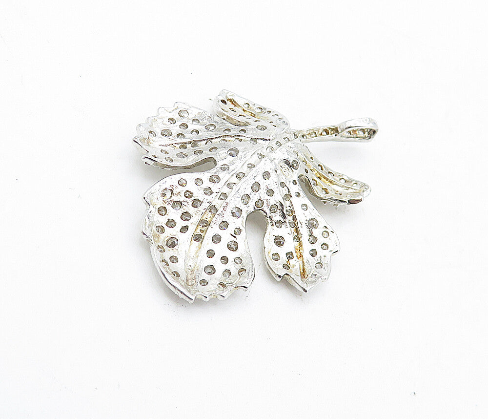 925 Sterling Silver  Vintage Cubic Zirconia Single Autumn Leaf Pendant  PT3363