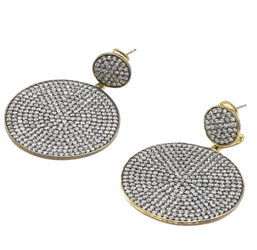 925 Sterling Silver   Shiny Cubic Zirconia Gold Plated Dangle Earrings  EG8953