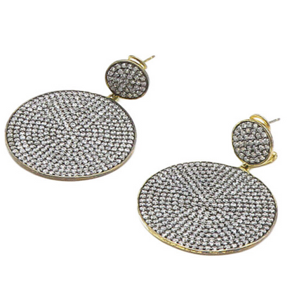 925 Sterling Silver   Shiny Cubic Zirconia Gold Plated Dangle Earrings  EG8953