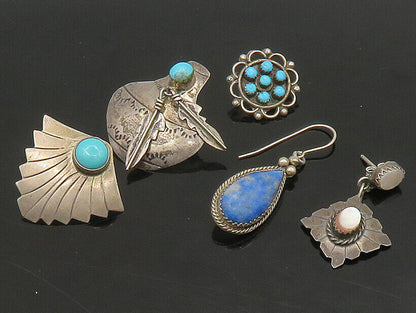 ZUNI NAVAJO 925 Silver  Vintage MultiStone Lot Single Earrings  EG11261