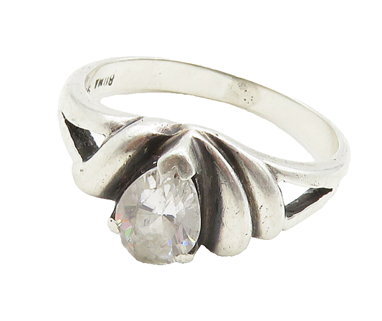 BOMA 925 Silver  Vintage Tear Drop Cubic Zirconia Band Ring Sz 7  RG16111