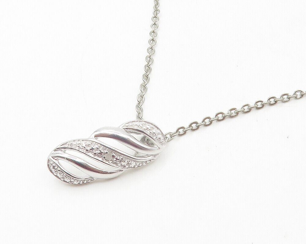 925 Sterling Silver  Shiny Genuine Diamond Swirl Thin Chain Necklace  NE2064