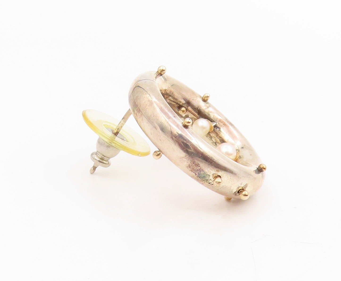 18k Gold & 925 Sterling Silver Vintage Earrings HIROKO YAMADA Pearls  EG13989