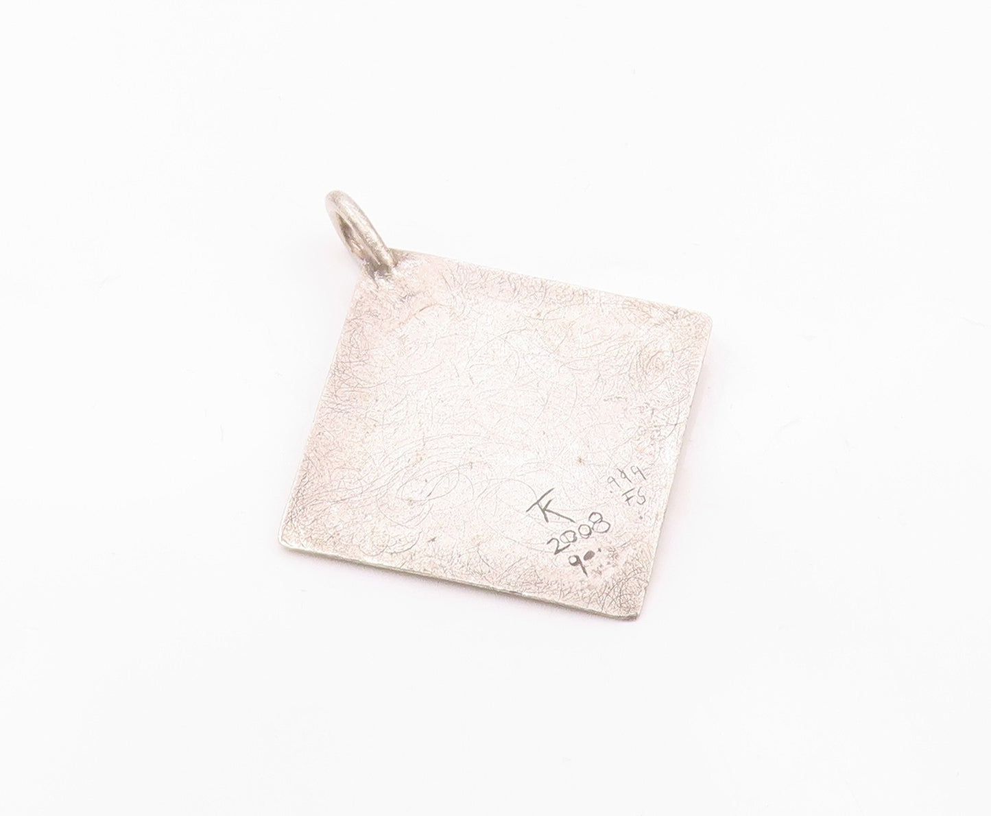 DESIGNER 925 Sterling Silver  Vintage Textured Square Shiny Pendant  PT18580