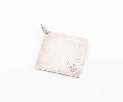 DESIGNER 925 Sterling Silver  Vintage Textured Square Shiny Pendant  PT18580