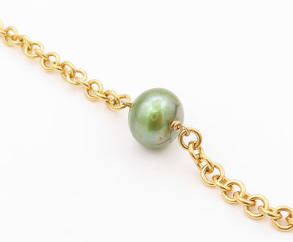 925 Sterling Silver Vintage Necklace Gold Plated Minimalist Green Pearls NE4507