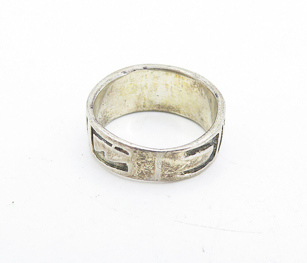 925 Sterling Silver  Vintage Shiny Greek Key Tapered Band Ring Sz 6  RG5355